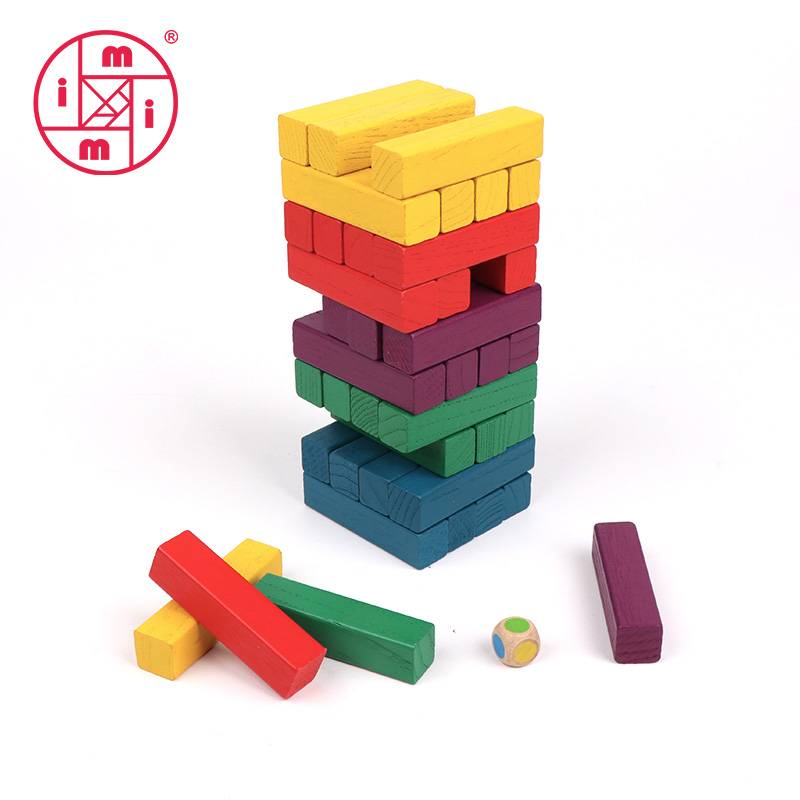 Wholesale Xx Pieces Of Color Tumbling Tower Toys Jengas Wooden Board Games Jengas Wooden Toys Educational Set With Dice